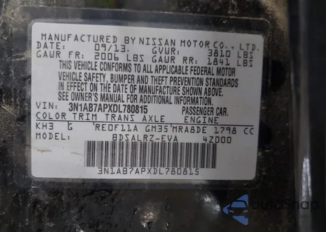 2013 Nissan Sentra Sr from USA, damaged, VIN 3N1AB7APXDL780815